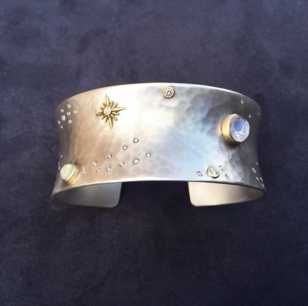 The Opal and Carved Moonstone Sky Cuff - Tony Malmed Jewelry