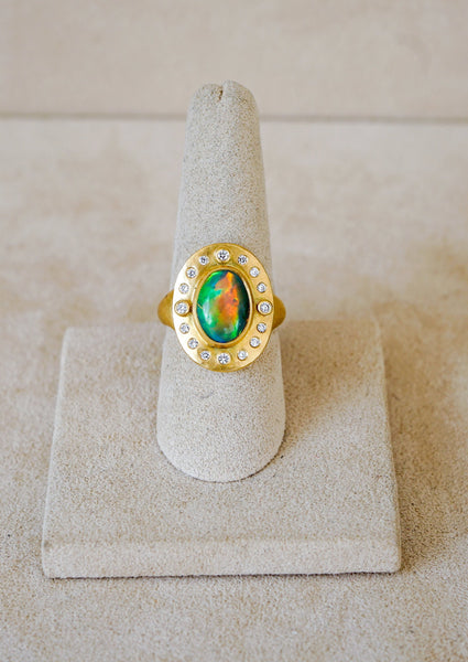Black Opal Diamond Shield Ring